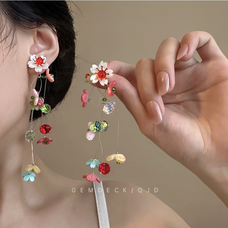 Tassel Earrings Boho - أقراط مشبك متعددة الألوان بتصميم شرّابات