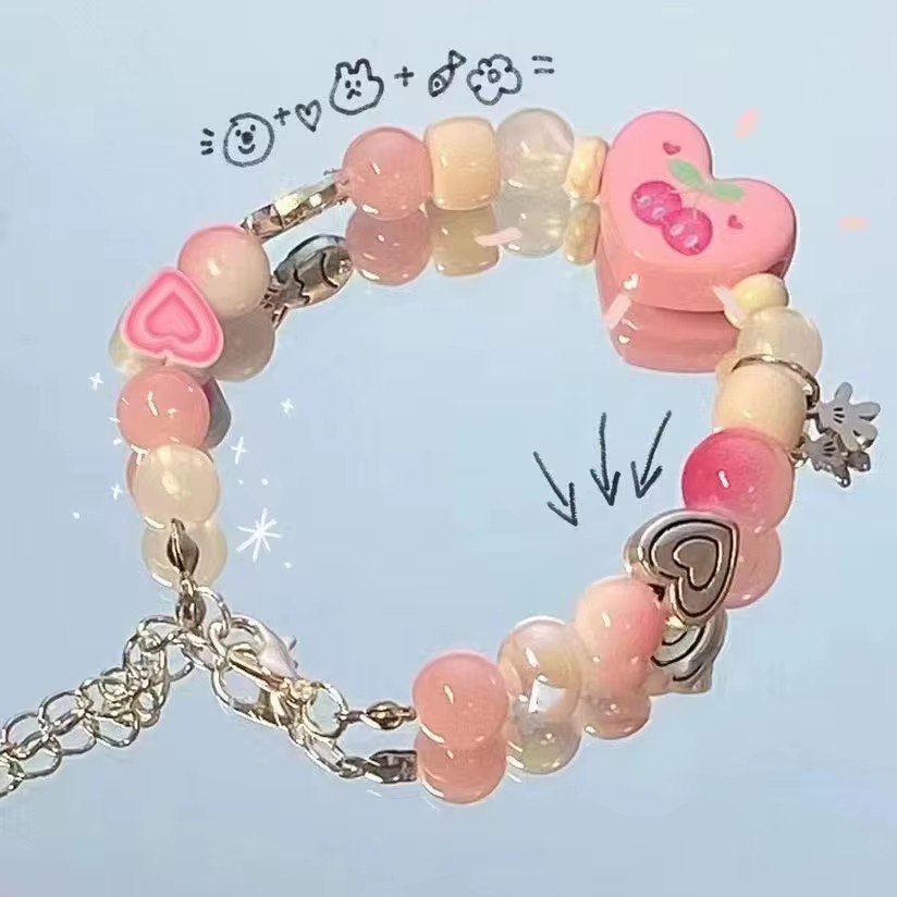 Women'S Emo Accessories - سوار على شكل قلب وردي من