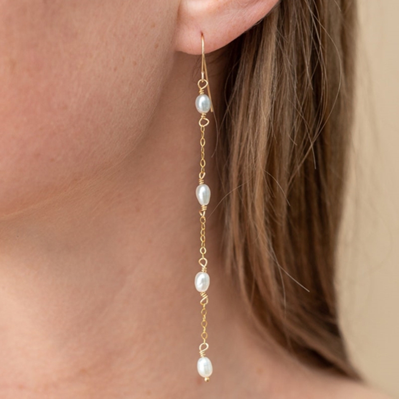 Tassel Earrings Boho - 14K الذهب معبأ أقراط اللؤلؤ الطبيعي