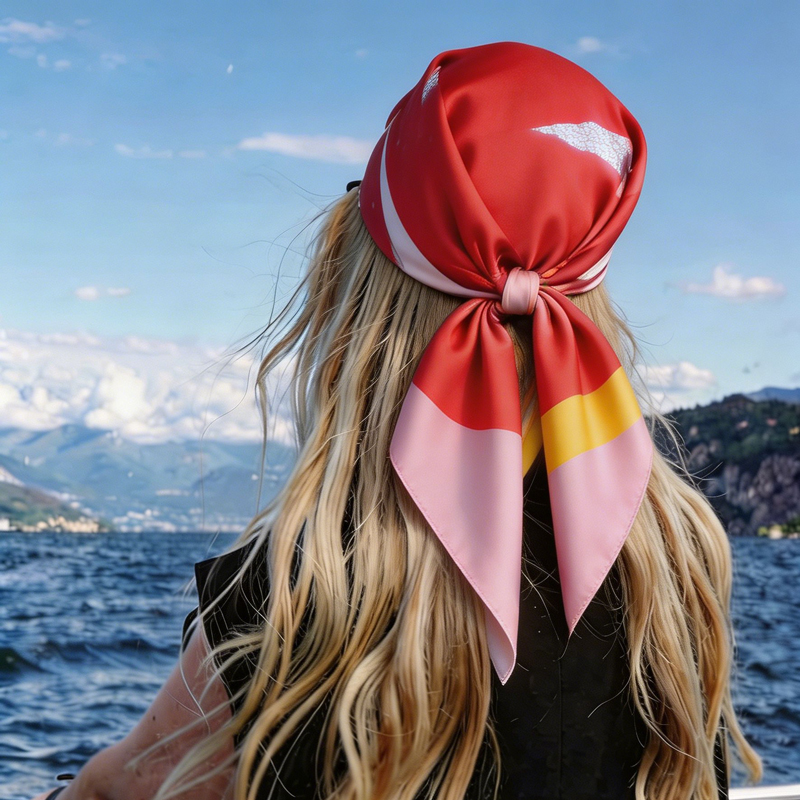 Women'S Vacation Accessories - وشاح مربع أنيق بتصميم كتل الألوان