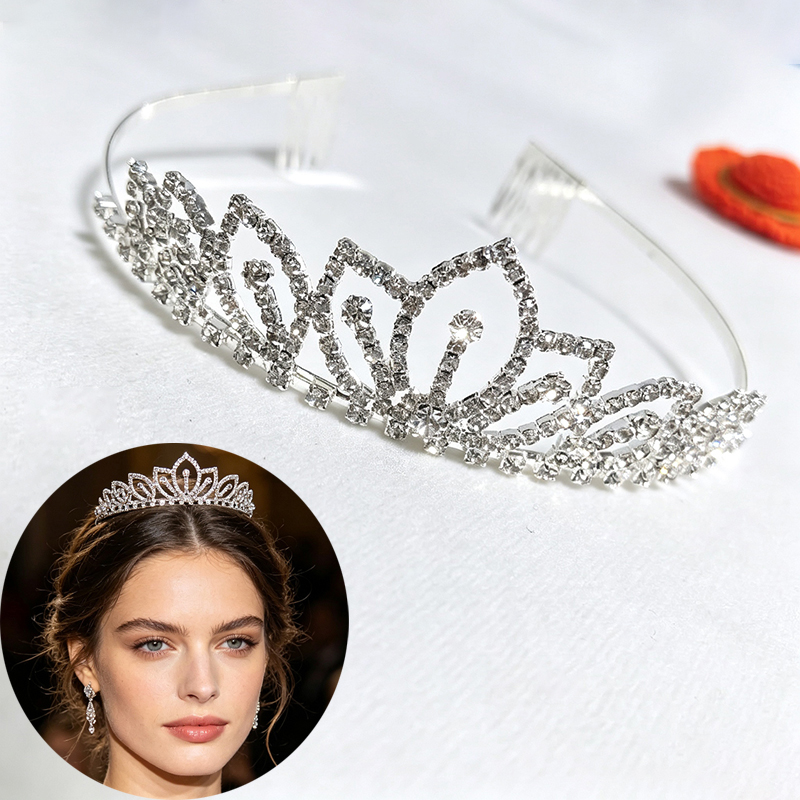 Women'S Hair Accessories Wedding - تاج زفاف فضي اللون مرصع بالأحجار