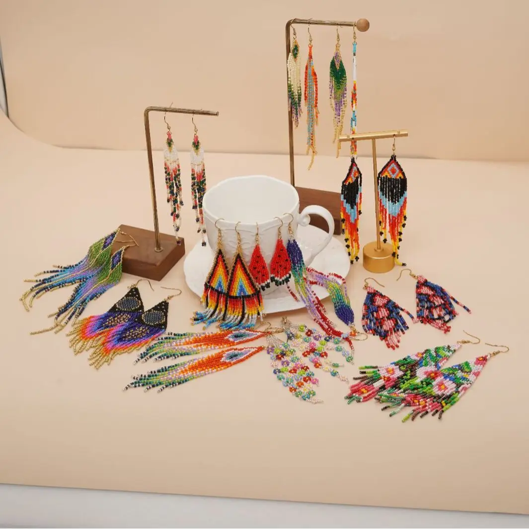 Tassel Earrings Boho - أقراط مع شرابة وتصميم زهرة ،