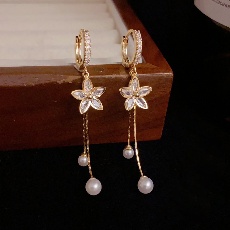 Tassel Earrings Boho - أقراط متدلية فاخرة بتصميم زهرة الزركون