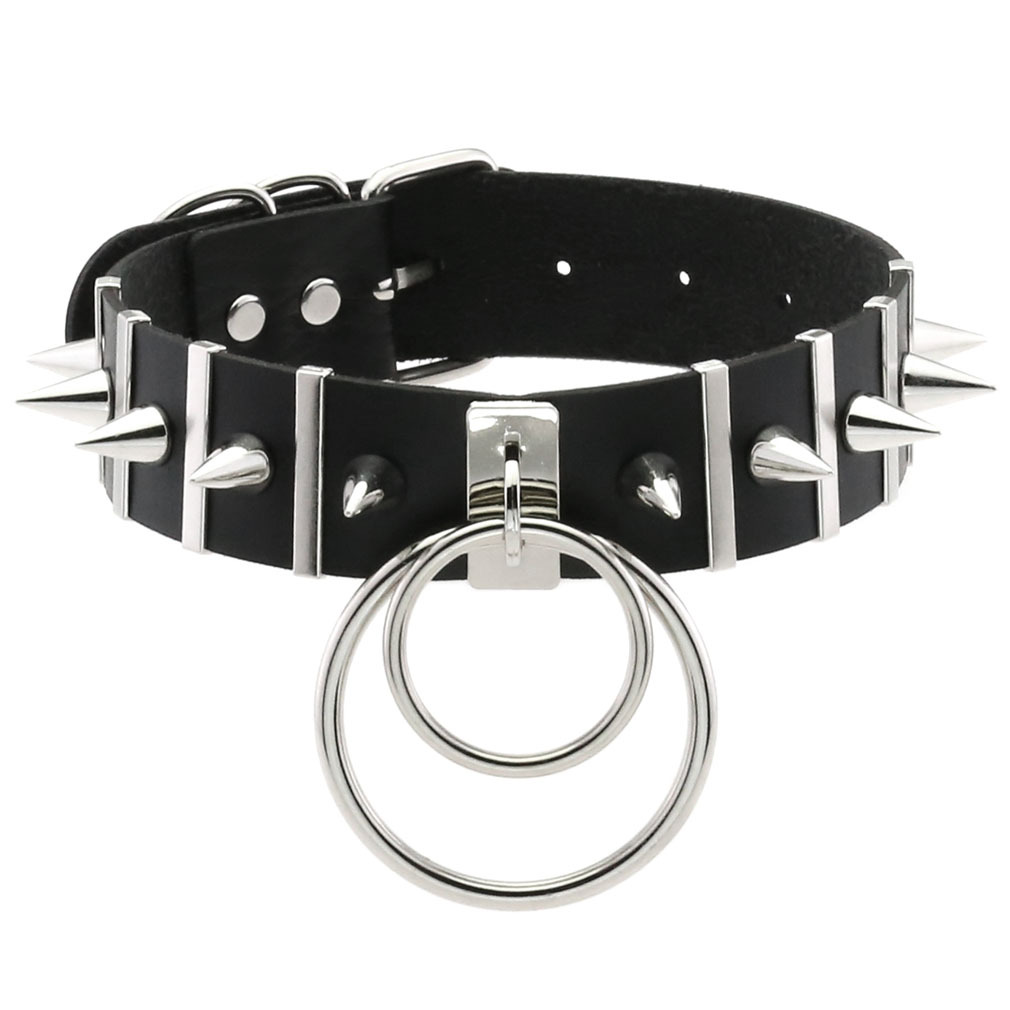 Women'S Emo Accessories - المسامير الكبيرة المختنق ياقة جلدية المعادن