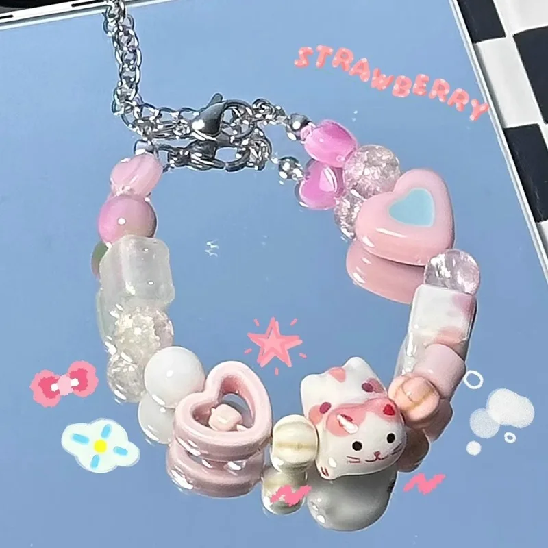 سوار على شكل قلب وردي من حبات  - مراجعة Women'S Emo Accessories وسعره
