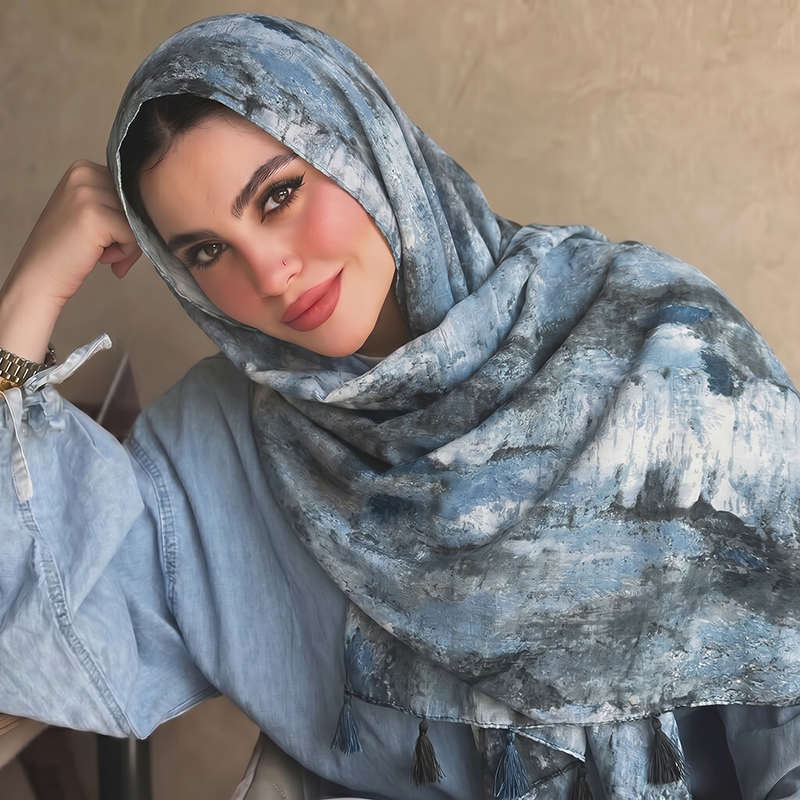 حجاب مطبوع بنقوش الحبر مع حواف - مراجعة Women'S Vacation Accessories وسعره