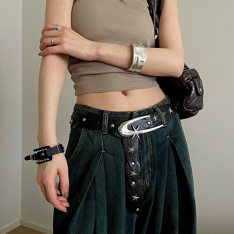 حزام جلد للرجال مع مشبك نجوم ، - مراجعة Women'S Emo Accessories وسعره